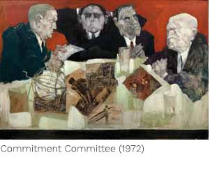 A painting of four men sitting at a table. A painting of four men sitting at a table.