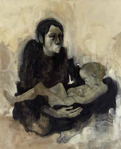 A painting of a woman holding a baby A painting of a woman holding a baby