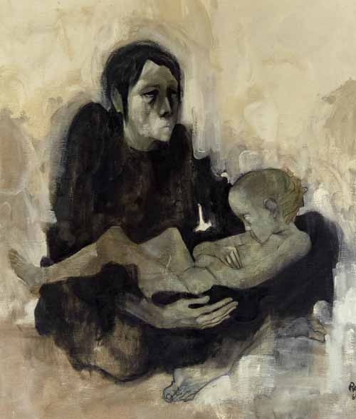 A painting of a woman holding a baby A painting of a woman holding a baby