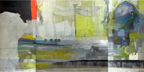 Angel of Plenty - Copy Angel of Plenty with Protesting Putti by Renée Radell, mural-scale representational and abstract mixed media painting featured at Predmore Fine Art exhibition in Rochester Hills near Detroit.